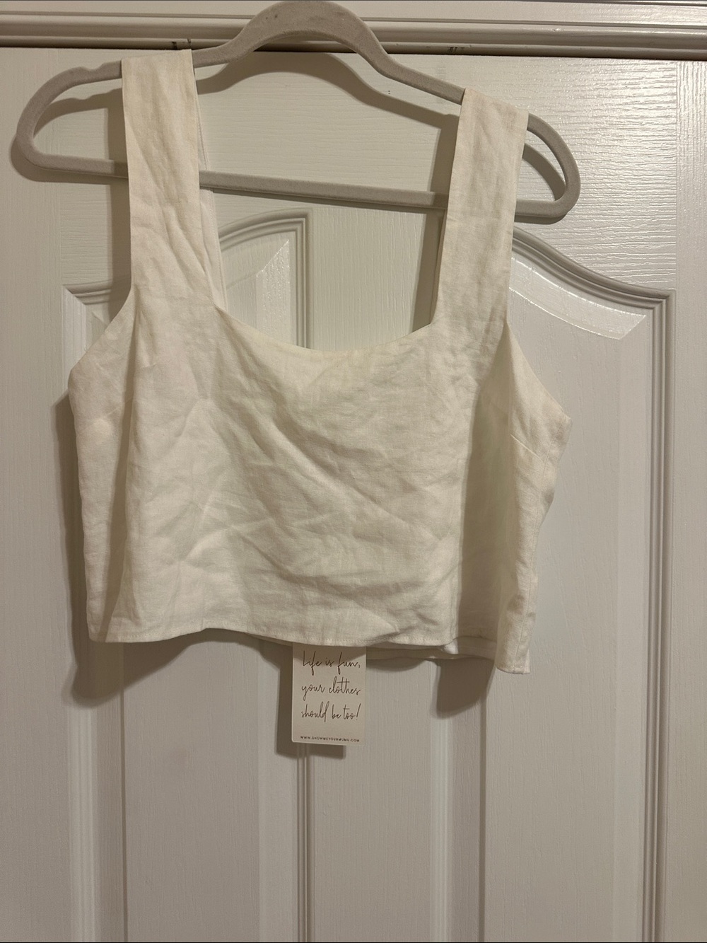 Show Me Your MuMu Cream Cropped Linen Tank